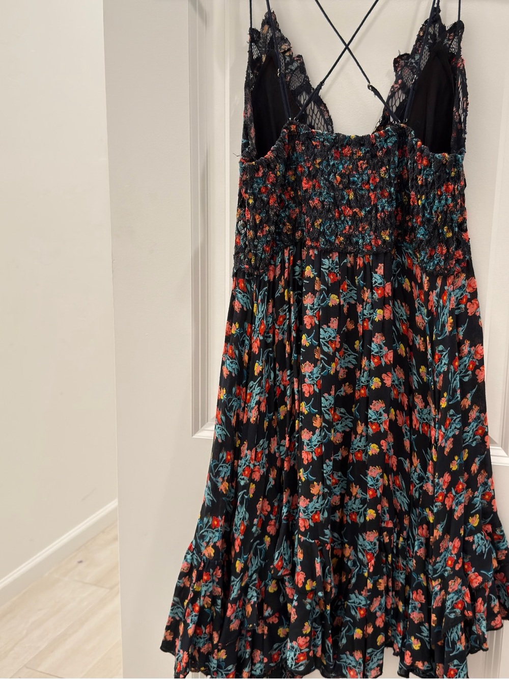 Free People Adella Black Floral‎ Mini Slip Dress